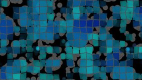 A mosaic of light spots in blue tones approaches the viewer. Background animated video. Endless cycle. The loop