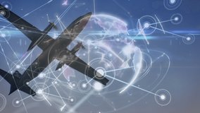 Animation of network of connections with globe over plane. Global business and digital interface concept digitally generated video. - Powered by Shutterstock - Get 15% off with code: PIKWIZARD15