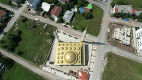 golden mosque, aerial golden color dome mosque in turey