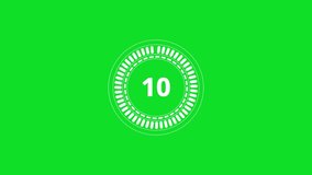 ten seconds to zero futuristic digital modern countdown timer with rotating circles, no background (green screen). The timer video suitable for, opening videos, intro, presentation, starting videos