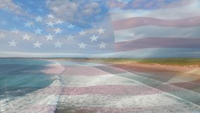 Animation of flag of usa over sea. National flags and digital interface concept digitally generated video.