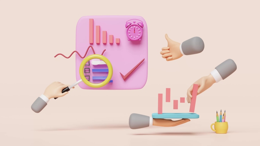3d charts and graph with businessman hand, analysis business financial data, magnifying glass,binocular, Online marketing isolated on pink. business strategy concept, 3d animation Royalty-Free Stock Footage #1093022645