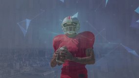 Animation of connections and globe over caucasian male american football player. Sport, training, connections and technology concept digitally generated video, - Powered by Shutterstock - Get 15% off with code: PIKWIZARD15