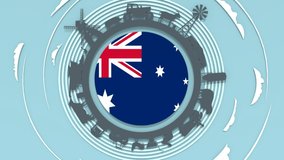 Circle with agricultural icons. Objects located around the circle. Background for eco products with flag of Australia. - Powered by Shutterstock - Get 15% off with code: PIKWIZARD15