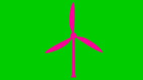 Animated flat ecology icon. pink symbol of wind power plant. Blades are spinning. Concept of renewable energy, green technology, ecology, green energy, wind power, Wind energy, wind turbine. 