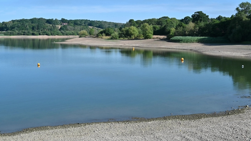 Low waterline showing drought conditions at Ardingly Resevoir in West Sussex during the summer of 2022 on the 07 August.