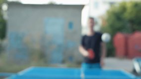table tennis. tennis racket hits the ball close-up. POV ping pong - Powered by Shutterstock - Get 15% off with code: PIKWIZARD15