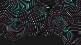 Black abstract background with circles and holographic wavy pattern. Seamless looping art deco ornament motion design. Video animation Ultra HD 4K 3840x2160