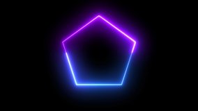 loop neon pentagon frame border, abstract graphic futuristic glow illumination effect, electric fluorescent element modern light technology animation in colorful blue purple disco party shiny footage