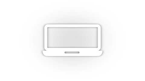 White laptop icon with shadow isolated on white background. work in a cafe at the computer. freelancer. 4K video animation for motion graphics.