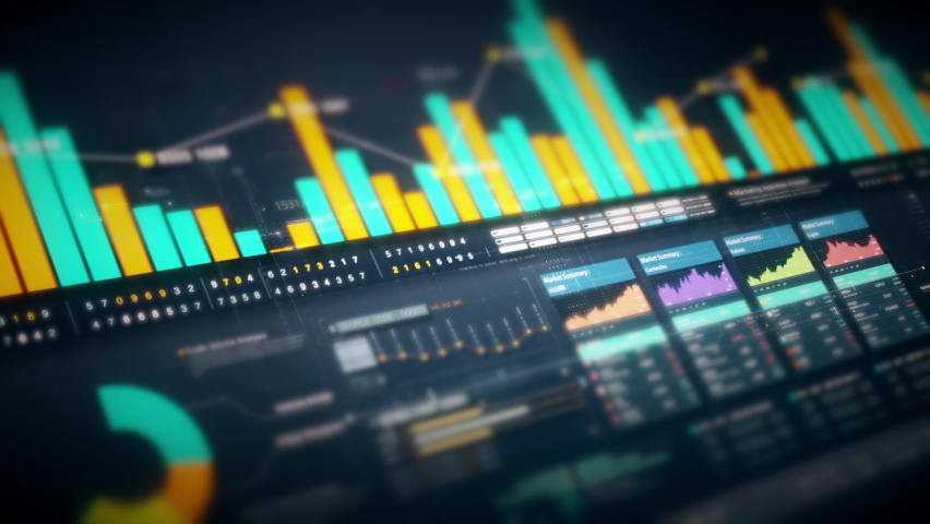 Business stock market, trading, info graphic with animated graphs, charts and data numbers insight analysis to be shown on monitor display screen for business meeting mock up theme | Shutterstock HD Video #1093041635