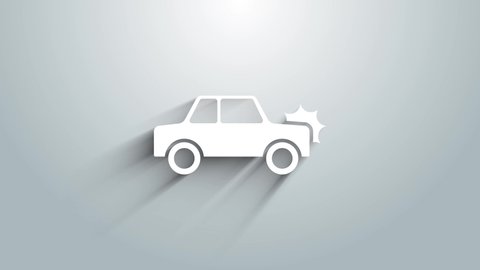White Car icon isolated on grey background. Insurance concept. Security, safety, protection, protect concept. 4K Video motion graphic animation.