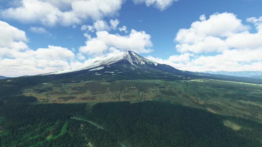 3D - Aerial view of Mount Fuji in Japan in the daytime. View from a Drone Royalty-Free Stock Footage #1093046201