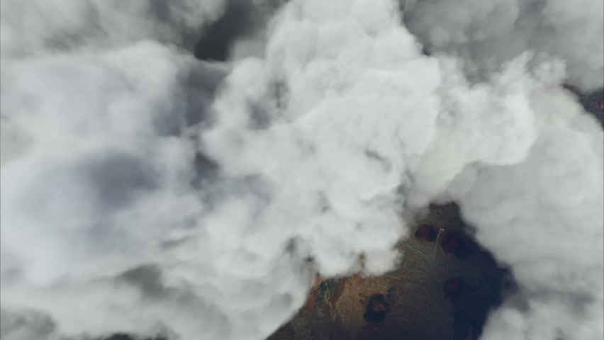 3D - Aerial top view with cloudy sky of Mauna Kea observatory in Hawaii, United States of America