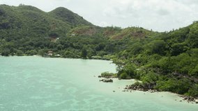 Aerial view nature of Seychelles. exotic landscape on an island in the Indian Ocean. High quality 4k footage