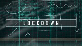 Animation of lockdown text in white over charts, graphs and processing data on black interface. Global communication, data security and digital interface concept digitally generated video. - Powered by Shutterstock - Get 15% off with code: PIKWIZARD15