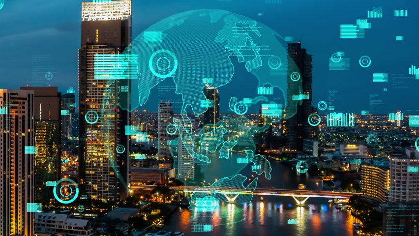 Global connection and the internet network alteration in smart city . Concept of future wireless digital connecting and social media networking . | Shutterstock HD Video #1093052963