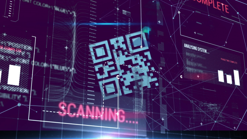 Animation of dots interconnecting with lines over the qr code and graphs. Digitally generated, hologram, infographic, finance, futuristic and technology concept. | Shutterstock HD Video #1093065211