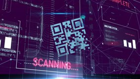 Animation of dots interconnecting with lines over the qr code and graphs. Digitally generated, hologram, infographic, finance, futuristic and technology concept. - Powered by Shutterstock - Get 15% off with code: PIKWIZARD15