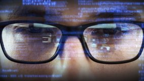 Young Software Engineer or Hacker Wearing Eyeglasses Writing Program Code. Several Lines of Code Appearing.   Augmented realty, Holographic Technology, IOT , AI, Big Data. Code created by me. - Powered by Shutterstock - Get 15% off with code: PIKWIZARD15