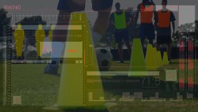 Animation of data processing over diverse football players. Global sport, computing and digital interface concept digitally generated video. - Powered by Shutterstock - Get 15% off with code: PIKWIZARD15