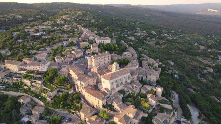 Aerial View of Gordes Village at sunset, Provence, France