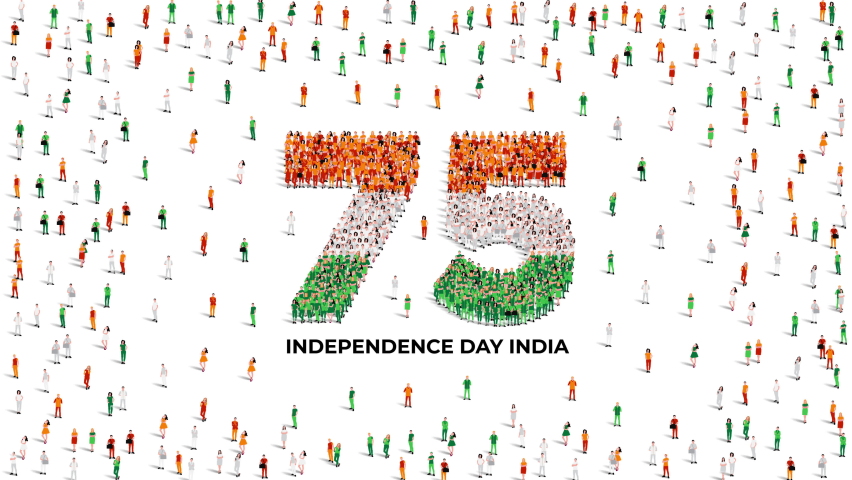 August 15 Happy Independence Day. A large group of people form to create the number 75 as India celebrates its 75th National Day on the 15th of August. 4K Animation Video. | Shutterstock HD Video #1093074351