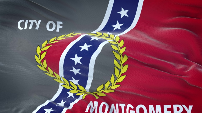 Montgomery (city in Alabama state USA) flag waving in the wind with highly detailed fabric texture. Seamless loop