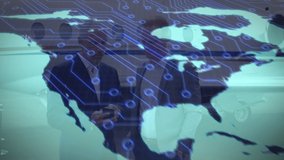 Animation of world map and data processing over two business people. Travel, holidays, patriotism and celebration concept digitally generated video. - Powered by Shutterstock - Get 15% off with code: PIKWIZARD15