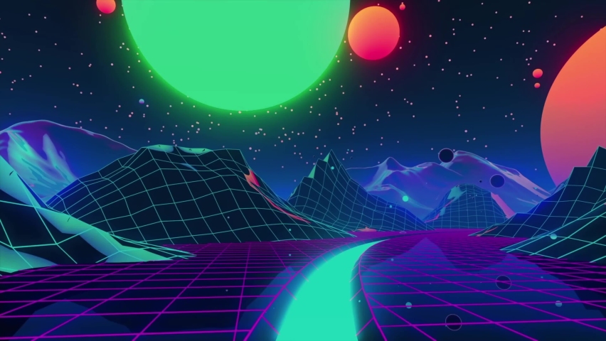 Best 80s retro background loop animation. Retrowave horizon landscape ...