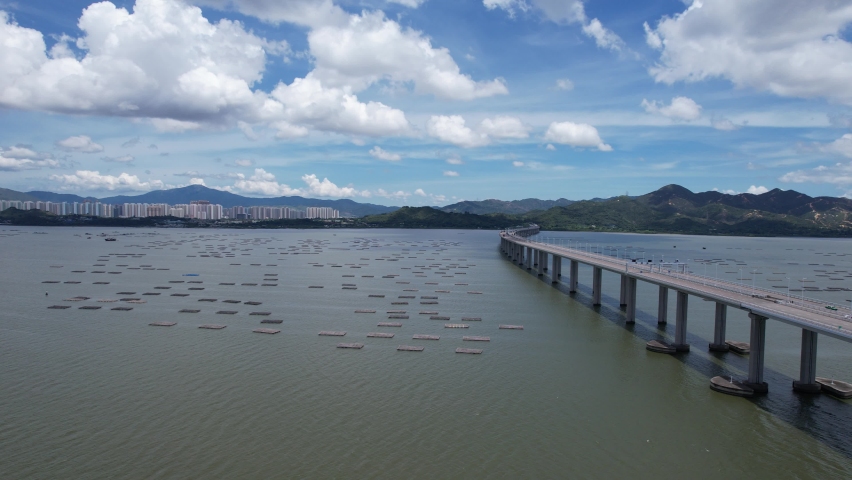 Hong Kong Shenzhen Bay Corridor Bridge, aerial drone skyview | Shutterstock HD Video #1093087227