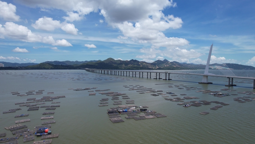 Hong Kong Shenzhen Bay Corridor Bridge, aerial drone skyview | Shutterstock HD Video #1093087247
