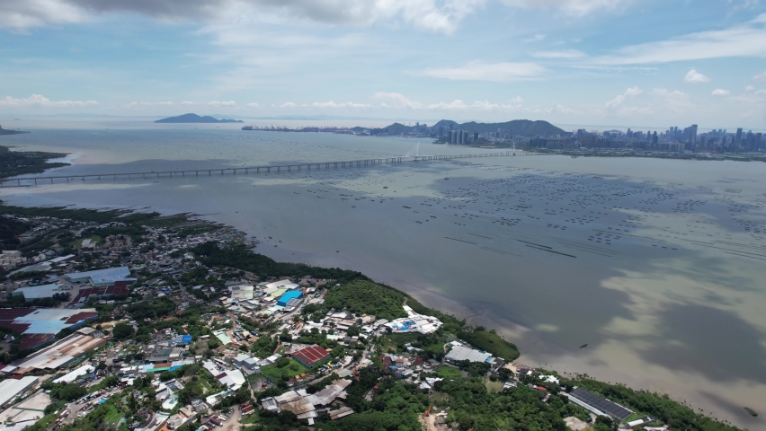 Hong Kong Shenzhen Bay Corridor Bridge, aerial drone skyview | Shutterstock HD Video #1093087263