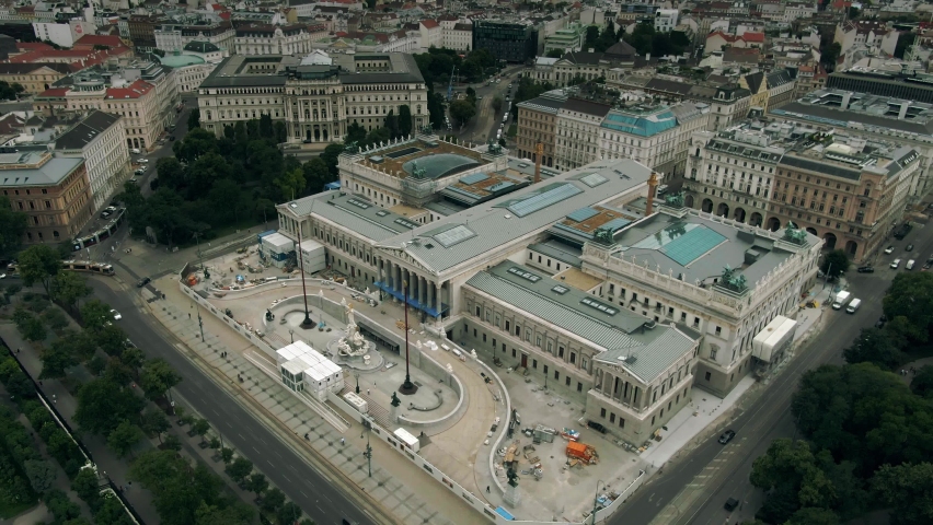 Aerial view of the Austrian Parliament Building, the federal legislature of the Austrian Republic. Vienna, Austria