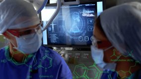 Animation of scientific data processing and chemical structures over diverse surgeons. global medicine, science and data processing concept digitally generated video. - Powered by Shutterstock - Get 15% off with code: PIKWIZARD15