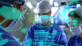 Animation of scientific data processing and chemical structures over diverse surgeons operating. global medicine, science and data processing concept digitally generated video. - Powered by Shutterstock - Get 15% off with code: PIKWIZARD15