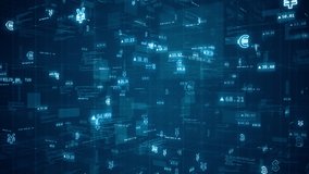 Motion graphic of Blue digital cyberspace and money icon with program code and element icon levitation on futuristic technology abstract background concept camera zoom in - Powered by Shutterstock - Get 15% off with code: PIKWIZARD15