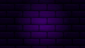 3D Neon stone wall background Design. Realistic Led Light Wire Frame Neon purple light on dark black brick wall vector illustration. Neon border or frame. Lights sign. 4k abstract animated background.