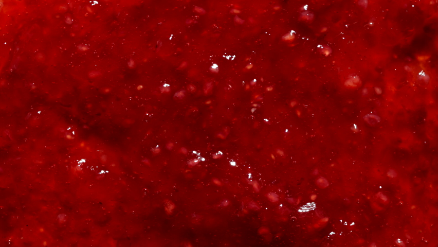 TOP VIEW: Spoon takes a raspberry jam Royalty-Free Stock Footage #1093103085