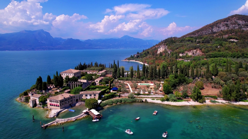 Punta San Vigilio - aerial drone view, most romantic place of Garda Lake ,Lago di Garda scenery. northern Italy
 Royalty-Free Stock Footage #1093105973