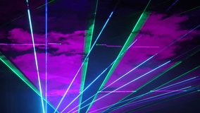 Light laser show on a black background of the night sky, outdoor performance. Multi-colored laser beams turn into various shapes, projection on smoke. Information Technology Conference - Powered by Shutterstock - Get 15% off with code: PIKWIZARD15
