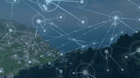 Animation of network of connections over landscape and seascape. Network, connections, social media, travel and tourism concept digitally generated video. - Powered by Shutterstock - Get 15% off with code: PIKWIZARD15