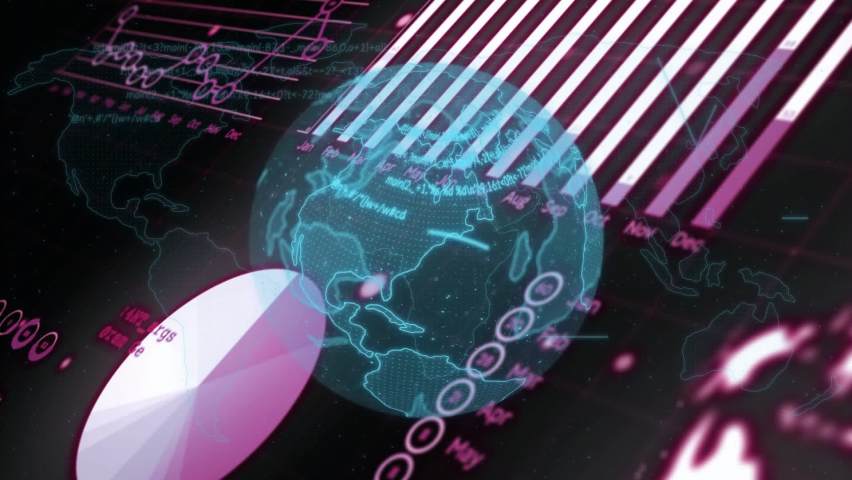 Animation of digital globe, multiple graphs, computer language against world map. Digitally generated, multiple exposure, hologram, database, globalization, global business, networking, infographic. | Shutterstock HD Video #1093131607