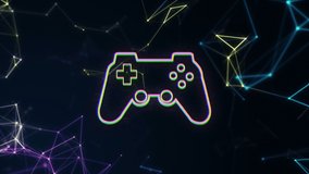 Animation of game controller icon with connecting dots on digital interface. Digital composite, technology, artificial intelligence, connection, networking, entertainment, technology. - Powered by Shutterstock - Get 15% off with code: PIKWIZARD15