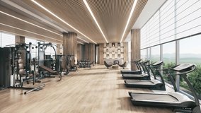 Empty modern gym interior with sports equipment. Gym with various exercise machines. 3d visualization - Powered by Shutterstock - Get 15% off with code: PIKWIZARD15
