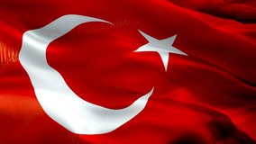 Turkey flag video. National 3d Turkish Flag Slow Motion video. Turkey tourism Flag Blowing Close Up. Turkish Flags Motion Loop HD resolution Background Closeup 1080p Full HD video flags waving in wind