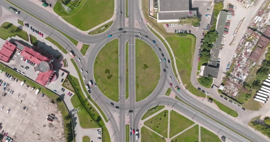 Aerial view above on road junction with heavy traffic  | Shutterstock HD Video #1093148887