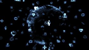 Health Care and Medical Icons Loop Able Background. Design for Modern Communications, Medicine, Science And Digital Technology. White over Black Background. - Powered by Shutterstock - Get 15% off with code: PIKWIZARD15