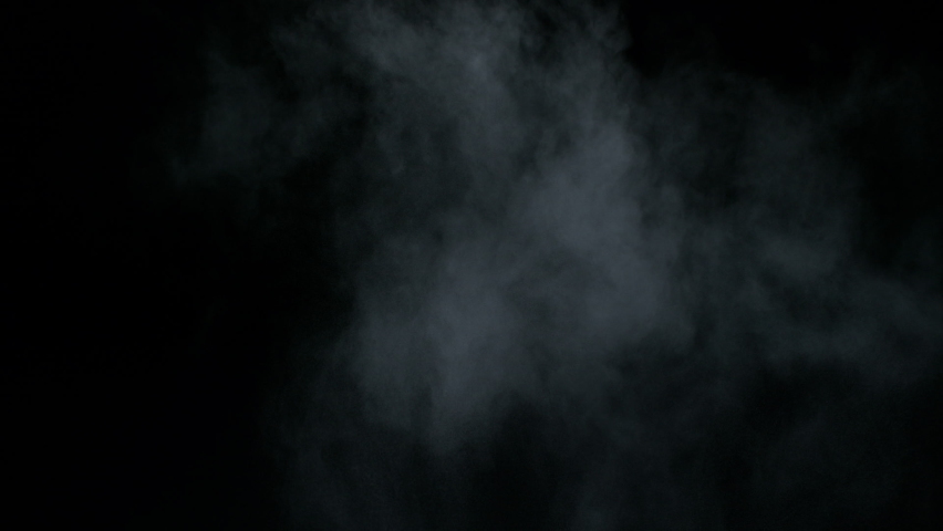 Two misty chalk clouds blowing to the center. Isolated super slow motion white smoke and fog wisp on black background. Studio concept and VFX plate shot for scene overlay and creative enhancement. - Powered by Shutterstock - Get 15% off with code: PIKWIZARD15