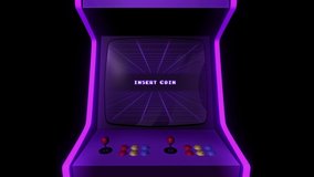 Arcade game machine intro, 3D graphics animation template. Zoom in to the screen of a videogame, with a retro, purple neon aesthetic - Powered by Shutterstock - Get 15% off with code: PIKWIZARD15
